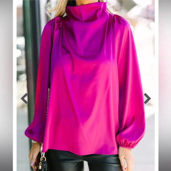 NWOT Joy Magenta Purple Satin Blouse - Picture 13 of 13